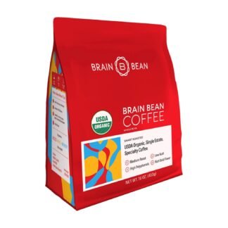 Brain Bean Organic Coffee – Smooth Taste & Rich Medium Roast – High Antioxidant & USDA certified organic for Cognitive Support, Mood Enhancement & Toxin Removal - Whole Bean...