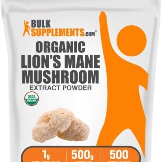 BulkSupplements.com Organic Lion's Mane Mushroom Extract Powder - Mushroom Supplement, Brain Supplement for Memory and Focus Support - Vegan, 1g per Serving, 500g (1.1 lbs)...