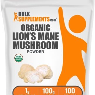 BulkSupplements.com Organic Lions Mane Mushroom Powder - Lions Mane Powder, Mushroom Supplement - Vegan & Gluten Free, 1g per Serving, 100g (3.5 oz) (Pack of 1)