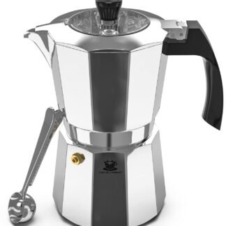 Cafe Du Chateau Moka Pot Espresso Maker - Makes 6 Espresso Cups - Stovetop Coffee Percolator with Clip Measuring Spoon - Ideal Cuban & Italian Coffee Maker