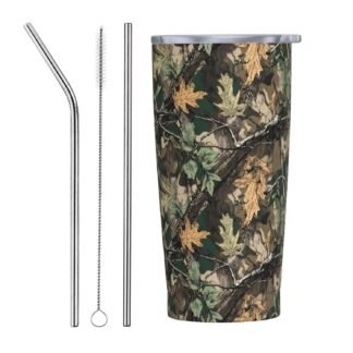 Camo Tumbler Cup with Lid and Straw, 20 Oz Stainless Steel Insulated Mug, Gifts for Camo Lovers for Men Women