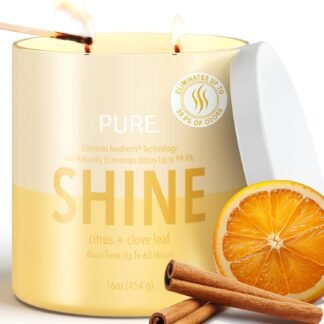 Candle-Lite Pure Citrus & Clove Leaf Odor Eliminating Scented Candles, Neofresh Technology Eliminates 99.9% of Odors, 16 oz 2-Wick Jar, Proudly Poured in The USA, Up to 60 Hours...