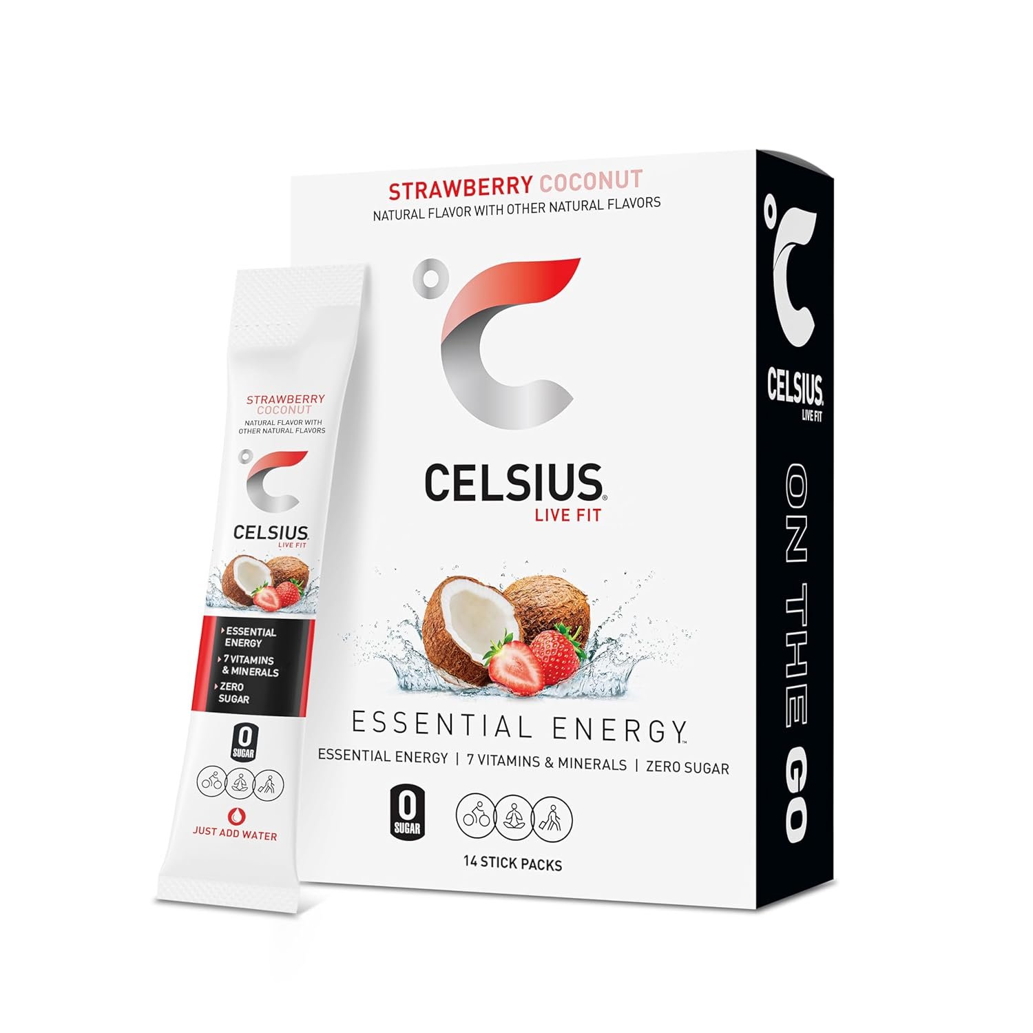 CELSIUS On The Go Strawberry Coconut Sugar Free Energy Drink Mix 14 Sticks per Pack - lunas-mystic-emporium.com CELSIUS On The Go Strawberry Coconut, Sugar Free Energy Drink Mix (14 Sticks per Pack)