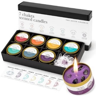 Chakra Candle Box Set of 7 with Crystals Inside | for Aromatherapy, Meditation, Yoga, Reiki and Mindfulness | Gift Box Candles