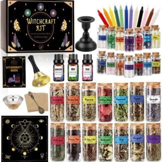 Cikuco Witchcraft Supplies Kit for Witch Spells,61PCS Witch Stuff,Wiccan Supplies and Tools,Including Herbs for Witchcraft,Crystals and Healing Stones,Spell Candles,Wiccan...