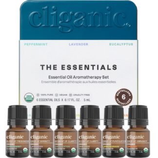 Cliganic Organic Aromatherapy Essential Oils Set (Top 6 - The Essentials), 100% Pure Natural - Peppermint, Lavender, Eucalyptus, Tea Tree, Lemongrass & Orange (Packaging May Vary)