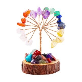 Colorful Crystal Natural Crystal Tree on Tree Stump Base,Healing Crystal Stones,Positive Energy Good Luck,Room Office Desk Decor,Birthday Gifts for Brothers and Sisters