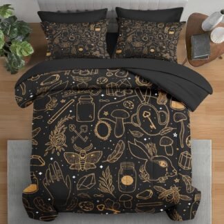 Comforter Set Queen Size, Vintage Witch Dream 7 Pcs Bedding for Kids and Adults, Boho Mystic Occult Bed Sheet Sets with Fitted Sheet 2 Pillowcases & 2 Shams for Bedroom Bed Decor