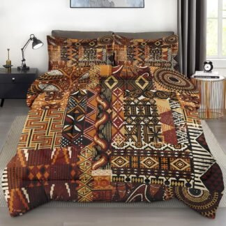 Comforter Set Twin Size, African Vintage Floral Soft 2 Pcs Bedding for Kids and Adults, Tribal Patchwork Abstract Comforter Set with Pillowcase, for Bedroom Bed Decor