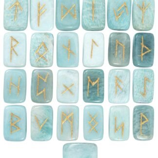 Crocon Amazonite Rectangle Shape Gemstone Runes with Elder Futhark Alphabet Engraved 25 pcs Rune Set Crystal Divination Metaphysical Healing Chakra Reiki Runes Set with a Pouch...