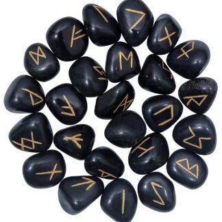 Crocon Black Obsidian Rune Stones Set Engraved with Elder futhark Crystal Runes Set, Reiki Healing runas for Meditation Chakra Balancing, Rune Stone for Beginners with Crystal...