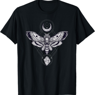 Crystal Moon and Death Moth Tshirt - Mystic Pagan Skeleton T-Shirt - lunas-mystic-emporium.com Crystal Moon and Death Moth Tshirt - Mystic Pagan Skeleton T-Shirt