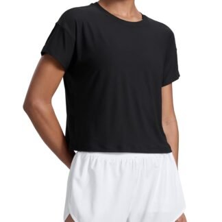 CRZ YOGA Cloudweight High Neck Workout Tops for Women Basic Athletic Lightweight Short Sleeve Shirts Loose Running T-Shirt