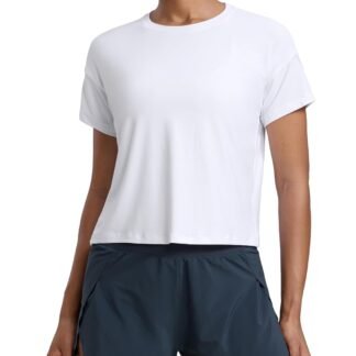 CRZ YOGA Cloudweight High Neck Workout Tops for Women Basic Athletic Lightweight Short Sleeve Shirts Loose Running T-Shirt