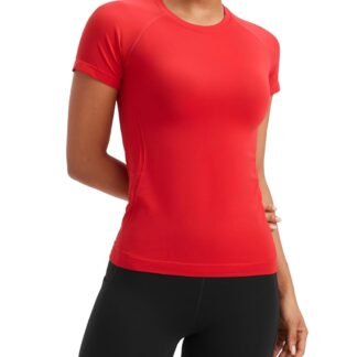 CRZ YOGA Seamless Workout Tops for Women Short Sleeve Athletic Tees Breathable Gym Running Yoga Shirts