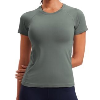 CRZ YOGA Seamless Workout Tops for Women Short Sleeve Athletic Tees Breathable Gym Running Yoga Shirts