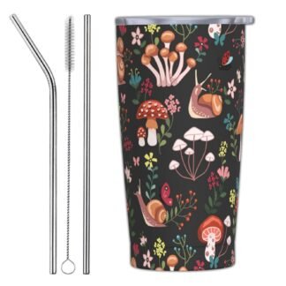 Cute Mushroom Tumbler with Lid and Straw, 20 Oz Stainless Steel Insulated Water Bottle Cup Travel Coffee Mug