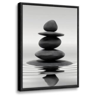 DCMVJHZV Framed Black and White Bathroom Wall Art Zen Stones in the water Bathroom Wall Art Yoga Meditation Picture Wall Decor Spa Room Bedroom Living Room Wall Painting Print...