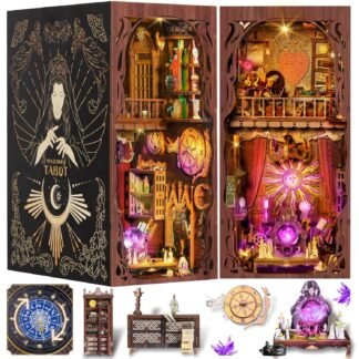 DIY Book Nook Kit, 3D Wooden Puzzle Booknook, Bookshelf Miniature House Kit Dollhouse, Tarot Divination Test, with LED Light, Dust Cover, Gift for Adults Teens (Mysterious Tarot)