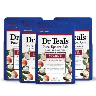 Dr Teal's Pure Epsom Magnesium Salt Soak, Shea Butter & Almond, 3 lbs (Pack of 4)