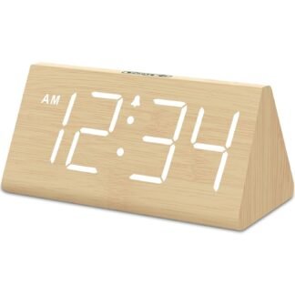 DreamSky Wooden Digital Alarm Clocks for Bedrooms - Electric Desk Clock with Large Numbers, USB Port, Loud Alarm for Heavy Sleepers, Adjustable Volume, Dimmer, Snooze, DST, Wood...