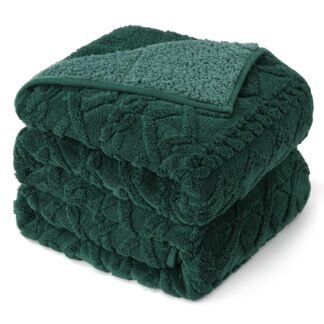 Drewin Weighted Blanket for Adults Queen Size 15 lbs, Soft Fuzzy Jacquard Sherpa Weighted Blankets for Sleeping, Cozy Sofa Bed Blanket for Winter, Dark Green, 60 x 80 inches