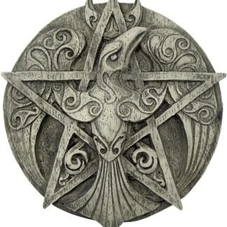 Dryad Design Crescent Moon Raven Pentacle Wall Plaque - Pagan Wiccan Home Decor (Stone Finish)