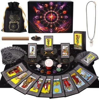 Erbacan Tarot Cards Deck for Beginners, 16pc Witchcraft Spell Kit,Tarot Cards with Meanings on Them- Quartz Crystal Ball,Incense Holder (Witchcraft Supplies kit Clearance)