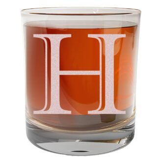 Etched Monogram 11oz Whiskey Rocks Glass (Letter H), A-Z Customized Bourbon Gifts for Men, Father’s Day, Personalized Old Fashioned Scotch Glass, Custom Engraved Gifts for Him,...