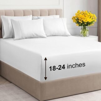 Extra Deep King Sheet Set - 6 Piece Breathable and Cooling Sheets - Hotel Luxury Bed Sheets Set - Easy & Secure Fit - Soft, Wrinkle Free and Comfy Sheets Set - White Sheet Set...