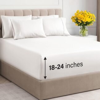 Extra Deep King Sheet Set - 6 Piece Breathable and Cooling Sheets - Hotel Luxury Bed Sheets Set - Easy Fit - Soft, Wrinkle Free and Comfy Sheets Set - Antique White Sheet Set...