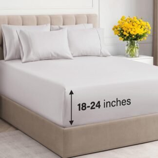 Extra Deep King Sheet Set - 6 Piece Breathable & Cooling Sheets - Hotel Luxury Bed Sheets Set - Easy & Secure Fit - Soft, Wrinkle Free & Comfy Sheets Set - French Grey Sheet Set...