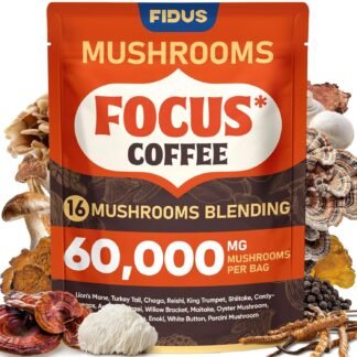 Fidus 16 in 1 Mushroom Coffee with 60,000mg Adaptogenic Mushrooms with Ashwagandha, Probiotic, Magnesium and Lion's Mane Instant Mushroom Coffee for Focus, Energy, Immunity &...