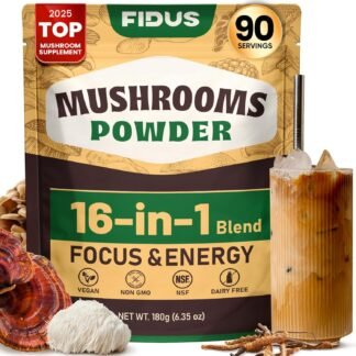 Fidus 16 Mushroom Supplement Powder with 17,300mg, 90 Day Servings Mushroom Coffee Alternative for Immunity, Focus & Energy with Ashwagandha, Lion's Mane, Chaga and Reishi, 100%...
