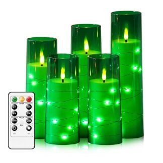 Flameless LED Candles with Timer 5 Pc Flickering Flameless Candles for Romantic Ambiance and Home Decoration Stable Acrylic Shell,with Embedded Star String，Battery Operated...