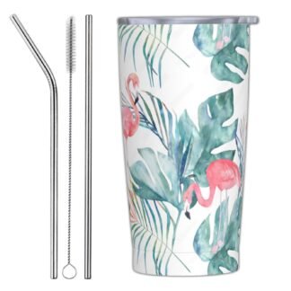 Flamingo Tumbler with Lid and Straw, 20 Oz Stainless Cup Steel Insulated Water Bottle Travel Coffee Mug, Flamingo Gifts for Women