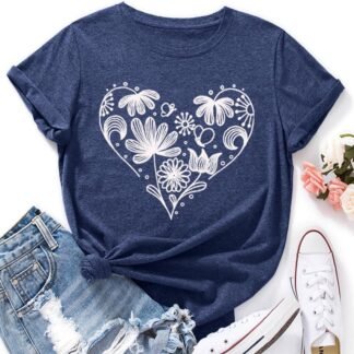 Flower Tshirts Shirts for Women Cute Dandelion Tshirt Casual Short Sleeve Wildflower Floral Heart Print Graphic Tee Tops - lunas-mystic-emporium.com Flower Tshirts Shirts for Women Cute Dandelion Tshirt Casual Short Sleeve Wildflower Floral Heart Print Graphic Tee Tops