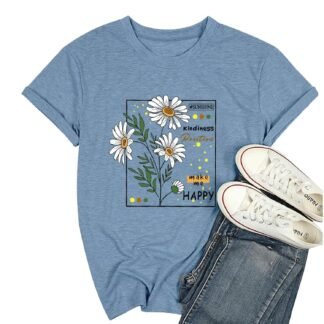Flower Tshirts Shirts for Women Cute Dandelion Tshirt Casual Short Sleeve Wildflower Floral Heart Print Graphic Tee Tops