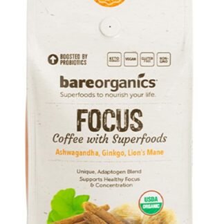 Focus Coffee with Superfoods - Organic Probiotic Mushroom Ground Bagged Coffee, Supports Healthy Focus & Digestion, Infused with Ashwagandha, Lion's Mane, and Cinnamon, USDA...