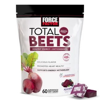 Force Factor Total Beets Soft Chews with Beetroot, Nitrates, L-Citrulline, Grapeseed Extract, and Antioxidants, Healthy Energy Supplement with Elite Ingredients, Heart Health...