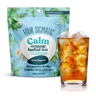Four Sigmatic Calm Organic Herbal Tea | Stress Relief Tea with Ashwagandha & Reishi | Instant Adaptogenic Drink for Relaxation | Vegan, Gluten-Free | Chamomile & Mint, 24 Servings