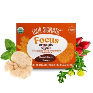 Four Sigmatic Lion's Mane Focus Elixir Mushroom Coffee Alternative | Organic Lion's Mane Mushroom Powder, Rhodiola & Rose Hips | Immune & Memory Support | Paleo | Pack of 20