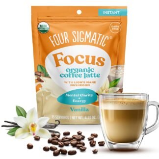 Four Sigmatic Vanilla Focus Mushroom Coffee Latte Plant-Based Organic Instant Latte with Lion’s Mane Mushroom for Focus and Mental Clarity Made With Just 6 Organic Ingredients...