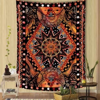 Fowocu Orange Sun and Moon Tapestry Wall Hanging, Indie Hippie Mandala Cool Wall Tapestries, Aesthetic Tapestry for Bedroom Living Room Dorm (Orange, 30'' × 40'')