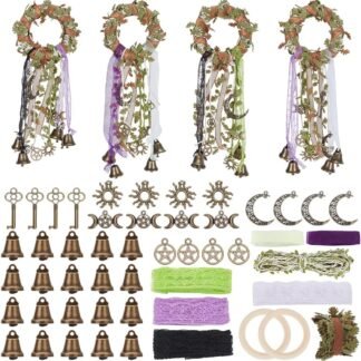FREEBLOSS 4 Set Witch Bells DIY Kit for Door Knob Witch Bell Witchcraft Kit Lace&Leaves Witchy Decor Positive Hanging Wiccan Wind Chimes Witchcraft Supplies Witches Protection...