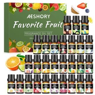 Fruity Essential Oils Set - Top 28 Fruit Fragrance Oil for Candle Making, Diffusers - Strawberry, Apple, Pineapple, Cucumber Melon, Cherry, Mango, Lemon, and Orange Scented...