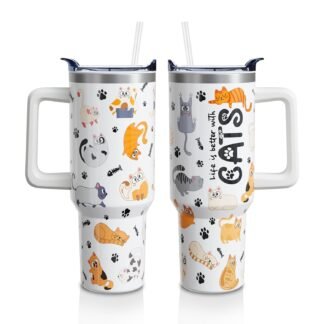 Funny Cat 40oz Tumbler with Lid and Straw,Life Is Better With Cats Insulated Cup Gifts, Cat Lover Water Bottle Gifts for Women Men (1PC)