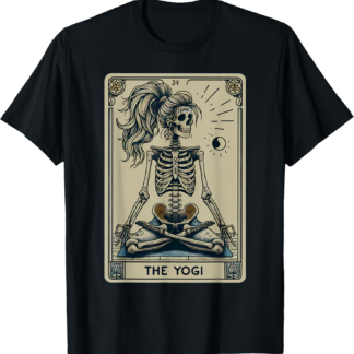 Funny Skeleton Yogi Tarot Card Yoga Instructor Witch Vibes T-Shirt