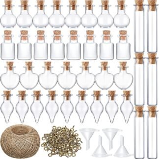Geiserailie 50 Pieces Small Tiny Glass Spell Jars Bottle with Cork Stopper Witchy Gifts Witchcraft Supplies Wishing Bottles with Eye Screws Funnel Rope for DIY...