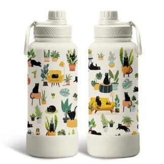 Gifts for Cat Lovers - 34oz Black Cat Water Bottle Vacuum Insulated Stainless Steel Tumbler with Lid, Leak-Proof, Double Wall Travel Mug for Sports, Cute Cats Christmas Birthday...